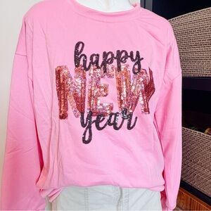 Pink “Happy New Year” Sequine Graphic Sweatshirt NWOT